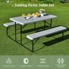 Giantex Folding Picnic Table Bench Set, Outdoor Dining Table Set, Large Camping Table for Patio Deck Lawn Garden Backyard Poolside, Portable Picnic Tables, Weather Resistant Metal Frame, Black(Grey)