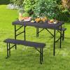 Giantex Folding Picnic Table Bench Set, Rectangular Patio Dining Table Set for 4, with HDPE Tabletop, Metal Frame, Space-Saving and Portable for Camping Party Dining BBQ (Black)(Black)
