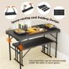 Giantex Folding Picnic Table Bench Set, Rectangular Patio Dining Table Set for 4, with HDPE Tabletop, Metal Frame, Space-Saving and Portable for Camping Party Dining BBQ (Black)(Black)