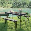 Giantex Folding Picnic Table Bench Set, Rectangular Patio Dining Table Set for 4, with HDPE Tabletop, Metal Frame, Space-Saving and Portable for Camping Party Dining BBQ (Black)(Black)