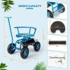 Giantex Garden Cart, Rolling Workseat with 4 Wheels, Tool Tray, Removable Cushion, Storage Basket, 2 Handles, Adjustable Height & 360 Swivel Work Seat, Gardening Stool for Patio Lawn Garden Yard(Blue & Black)