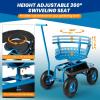 Giantex Garden Cart, Rolling Workseat with 4 Wheels, Tool Tray, Removable Cushion, Storage Basket, 2 Handles, Adjustable Height & 360 Swivel Work Seat, Gardening Stool for Patio Lawn Garden Yard(Blue & Black)