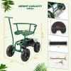 Giantex Garden Cart, Rolling Workseat with 4 Wheels, Tool Tray, Removable Cushion, Storage Basket, 2 Handles, Adjustable Height & 360 Swivel Work Seat, Gardening Stool for Patio Lawn Garden Yard(Green & Black)
