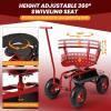 Giantex Garden Cart, Rolling Workseat with 4 Wheels, Tool Tray, Removable Cushion, Storage Basket, 2 Handles, Adjustable Height & 360 Swivel Work Seat, Gardening Stool for Patio Lawn Garden Yard(Red & Black)