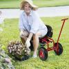 Giantex Garden Cart, Rolling Workseat with 4 Wheels, Tool Tray, Removable Cushion, Storage Basket, 2 Handles, Adjustable Height & 360 Swivel Work Seat, Gardening Stool for Patio Lawn Garden Yard(Red & Black)
