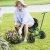 Giantex Garden Cart, Rolling Workseat with 4 Wheels, Tool Tray, Removable Cushion, Storage Basket, 2 Handles, Adjustable Height & 360 Swivel Work Seat, Gardening Stool for Patio Lawn Garden Yard(Green & Black)