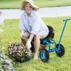 Giantex Garden Cart, Rolling Workseat with 4 Wheels, Tool Tray, Removable Cushion, Storage Basket, 2 Handles, Adjustable Height & 360 Swivel Work Seat, Gardening Stool for Patio Lawn Garden Yard(Blue & Black)