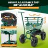 Giantex Garden Cart, Rolling Workseat with 4 Wheels, Tool Tray, Removable Cushion, Storage Basket, 2 Handles, Adjustable Height & 360 Swivel Work Seat, Gardening Stool for Patio Lawn Garden Yard(Green & Black)