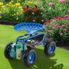 Giantex Garden Cart with Seat, Rolling Garden Seat with Wheels, Tools Basket, 360 Swivel Gardening Workseat, Adjustable Height, Wagon Scooter for Patio Lawn Yard, Outdoor Steerable Stool (Green)(Blue)