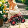 Giantex Garden Cart with Seat, Rolling Garden Seat with Wheels, Tools Basket, 360 Swivel Gardening Workseat, Adjustable Height, Wagon Scooter for Patio Lawn Yard, Outdoor Steerable Stool (Green)(Red)