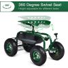 Giantex Garden Cart with Seat, Rolling Garden Seat with Wheels, Tools Basket, 360 Swivel Gardening Workseat, Adjustable Height, Wagon Scooter for Patio Lawn Yard, Outdoor Steerable Stool (Green)(Green)