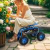 Giantex Garden Cart with Seat, Rolling Garden Seat with Wheels, Tools Basket, 360 Swivel Gardening Workseat, Adjustable Height, Wagon Scooter for Patio Lawn Yard, Outdoor Steerable Stool (Green)(Blue)