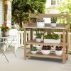 Giantex Garden Potting Bench, Galvanized Steel Top, 6 Hooks, 2 Tier Storage Shelves, Wood Workstation for Indoor Outdoor Gardening Planting Garage Tools, Potted Plant, Worktable 41.5″x19.5″x48″