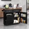 Giantex Kitchen Island Cart with Hidden Tilt Out Trash Can Cabinet, Drop Leaf, 2 Drawers, Towel Rack, Rolling Mobile Breakfast Bar Table, Wood Kitchen Storage Cart on Wheels (White & Natural)(Black & Natural)
