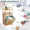 Giantex Laundry Hamper Tilt-Out Laundry Linen Hamper Bamboo Freestanding Clothes Basket W/Shelf & Removable Liner, Storage Laundry Shelf for Bathroom Living Room Bedroom, Natural(Natural+Green)