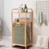 Giantex Laundry Hamper Tilt-Out Laundry Linen Hamper Bamboo Freestanding Clothes Basket W/Shelf & Removable Liner, Storage Laundry Shelf for Bathroom Living Room Bedroom, Natural(Natural+Green)
