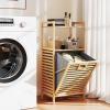 Giantex Laundry Hamper Tilt-Out Laundry Linen Hamper Bamboo Freestanding Clothes Basket W/Shelf & Removable Liner, Storage Laundry Shelf for Bathroom Living Room Bedroom, Natural(Natural+Gray)