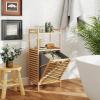 Giantex Laundry Hamper Tilt-Out Laundry Linen Hamper Bamboo Freestanding Clothes Basket W/Shelf & Removable Liner, Storage Laundry Shelf for Bathroom Living Room Bedroom, Natural(Natural+Gray)