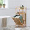 Giantex Laundry Hamper Tilt-Out Laundry Linen Hamper Bamboo Freestanding Clothes Basket W/Shelf & Removable Liner, Storage Laundry Shelf for Bathroom Living Room Bedroom, Natural(Natural+Green)