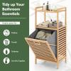 Giantex Laundry Hamper Tilt-Out Laundry Linen Hamper Bamboo Freestanding Clothes Basket W/Shelf & Removable Liner, Storage Laundry Shelf for Bathroom Living Room Bedroom, Natural(Natural+Gray)