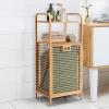 Giantex Laundry Hamper Tilt-Out Laundry Linen Hamper Bamboo Freestanding Clothes Basket W/Shelf & Removable Liner, Storage Laundry Shelf for Bathroom Living Room Bedroom, Natural(Natural+Green)
