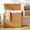 Giantex Laundry Hamper with Wheels and Lid, 125L Rattan Clothes Hamper with 2 Removable Liner Bags & Handle, 3-Section Foldable Laundry Sorter, Rolling Wicker Laundry Basket for Bathroom(Black)(Natural)