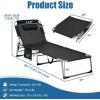 Giantex Lounge Chair Chaise Lounger, Beach Recliner with Mattress, 4 Adjustable Reclining Position, Pillow, Side Pocket for Beach, Sunbathing, Patio, Pool, Lawn, Deck Folding Camping Cot (1, Beige)(Black)