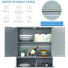 Giantex Medicine Cabinet, Bathroom Wall Cabinet with 2 Mirrored Doors, Adjustable Shelf, Open Compartment, Wall Mounted Cabinet, Over The Toilet Storage Cabinet, 22″ x 5″ x 23″ Cupboard (Grey)(Grey)