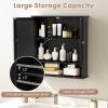 Giantex Medicine Cabinet, Bathroom Wall Cabinet with 2 Mirrored Doors, Adjustable Shelf, Open Compartment, Wall Mounted Cabinet, Over The Toilet Storage Cabinet, 22″ x 5″ x 23″ Cupboard (Grey)(Black)
