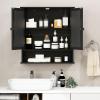 Giantex Medicine Cabinet, Bathroom Wall Cabinet with 2 Mirrored Doors, Adjustable Shelf, Open Compartment, Wall Mounted Cabinet, Over The Toilet Storage Cabinet, 22″ x 5″ x 23″ Cupboard (Grey)(Black)