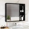 Giantex Medicine Cabinet, Bathroom Wall Cabinet with Mirror Door, 2 Adjustable Shelves, 2 Open Shelves, Vanity Mirrored Cabinet, Over The Toilet Storage Cabinet for Laundry Room Entryway, White(Black)