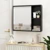 Giantex Medicine Cabinet, Bathroom Wall Cabinet with Mirror Door, 2 Adjustable Shelves, 2 Open Shelves, Vanity Mirrored Cabinet, Over The Toilet Storage Cabinet for Laundry Room Entryway, White(Black)
