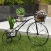Giantex Metal Bicycle Planter, 3 Tier Tricycle Flower Plant Stand w/ 3 Decorative Wheels, Parisian Style Flower Display Stand Cart for Home Decor Patio Garden Flower Shop Indoor Outdoor(black)