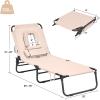 Giantex Outdoor Chaise Lounge Chair – Folding Beach Chair with 5 Adjustable Positions, Hole, Detachable Pillow, Hand Ropes, Lounger for Sunbathing, Poolside, Yard, Patio Lawn Chair (2, Beige)(Beige)