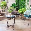 Giantex Outdoor Side Table, Mosaic Patio Table, 14inch Accent Table Plant Stand Indoor, Ceramic Tile Top Metal Frame, Small End Table Porch Beach Patio Garden Balcony Poolside(Ocean)
