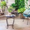 Giantex Outdoor Side Table, Mosaic Patio Table, 14inch Accent Table Plant Stand Indoor, Ceramic Tile Top Metal Frame, Small End Table Porch Beach Patio Garden Balcony Poolside(Sun)