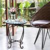 Giantex Outdoor Side Table, Mosaic Patio Table, 14inch Accent Table Plant Stand Indoor, Ceramic Tile Top Metal Frame, Small End Table Porch Beach Patio Garden Balcony Poolside(Ocean)