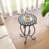 Giantex Outdoor Side Table, Mosaic Patio Table, 14inch Accent Table Plant Stand Indoor, Ceramic Tile Top Metal Frame, Small End Table Porch Beach Patio Garden Balcony Poolside(Monochrome)