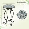 Giantex Outdoor Side Table, Mosaic Patio Table, 14inch Accent Table Plant Stand Indoor, Ceramic Tile Top Metal Frame, Small End Table Porch Beach Patio Garden Balcony Poolside(Wave)