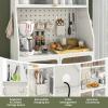 Giantex Pantry Organizers and Storage, 63.5″ H Kitchen Buffet Cabinet with Hutch, Pegboard, 8 Hooks & 1 Hanging Storage Box, Standing Bakers Rack with Flip-up PC Doors, Tool-Free Assembly (White)(White)