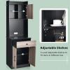 Giantex Pantry Organizers and Storage, Tall Buffet Hutch Cabinet with Drawer Cabinet Shelf, High Cupboard Sideboard, Stationary Microwave Stand, Wood Countertop (Black & Natural)