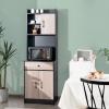 Giantex Pantry Organizers and Storage, Tall Buffet Hutch Cabinet with Drawer Cabinet Shelf, High Cupboard Sideboard, Stationary Microwave Stand, Wood Countertop (Black & Natural)
