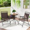 Giantex Patio Dining Set Round Glass Table with 2 Patio Folding Chairs, Outdoor Table and Chairs for Garden, Pool, Backyard, Tempered Glass Tabletop with Umbrella Hole (Brown)(Brown)