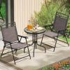 Giantex Patio Dining Set Round Glass Table with 2 Patio Folding Chairs, Outdoor Table and Chairs for Garden, Pool, Backyard, Tempered Glass Tabletop with Umbrella Hole (Brown)(Brown)