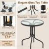 Giantex Patio Dining Set Round Glass Table with 2 Patio Folding Chairs, Outdoor Table and Chairs for Garden, Pool, Backyard, Tempered Glass Tabletop with Umbrella Hole (Brown)(Brown)