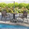 Giantex Patio Dining Set Round Glass Table with 2 Patio Folding Chairs, Outdoor Table and Chairs for Garden, Pool, Backyard, Tempered Glass Tabletop with Umbrella Hole (Brown)(Brown)
