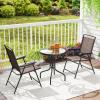 Giantex Patio Dining Set with 2 Patio Folding Chairs, Outdoor Round Table and Chairs for Garden, Pool, Backyard, Tempered Glass Tabletop, Bistro Dining Furniture Set (Brown)(Brown)