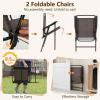 Giantex Patio Dining Set with 2 Patio Folding Chairs, Outdoor Round Table and Chairs for Garden, Pool, Backyard, Tempered Glass Tabletop, Bistro Dining Furniture Set (Brown)(Brown)