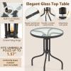 Giantex Patio Dining Set with 2 Patio Folding Chairs, Outdoor Round Table and Chairs for Garden, Pool, Backyard, Tempered Glass Tabletop, Bistro Dining Furniture Set (Brown)(Brown)