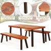Giantex Patio Dining Table Set with 2 Benches, Outdoor Picnic Table Set with Umbrella Hole, Acacia Wood Patio Seating and Rectangular Table for Backyard, Garden, Lawn (Rustic Brown)(Rustic Brown)